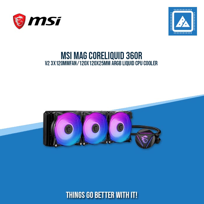 MSI MAG CORELIQUID 360R V2 3X120MMFAN/120X120X25MM ARGB LIQUID CPU COOLER MSI MAG CORELIQUID 360R V2 3X120MMFAN/120X120X25MM ARGB LIQUID CPU COOLER